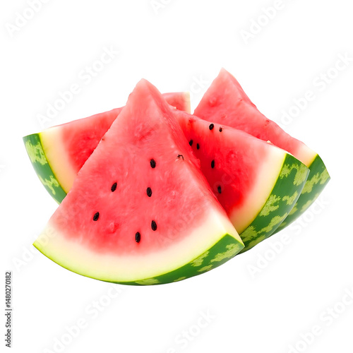 Freshly cut watermelon slices arranged in a delightful composition on a clean transparent background