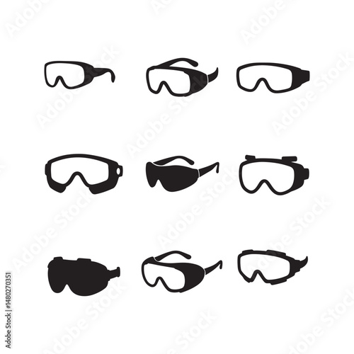 vector icon set of goggles safety eye glasses silhouette design illustrations