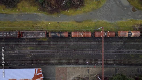 Railways of Adjara, Georgia With Vintage Cargo Trains Along the Landscape.