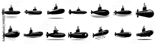 submarine silhouette collection vector flat design style