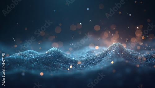 Dark Blue And Gold Glitter Background With Sparkling Lights