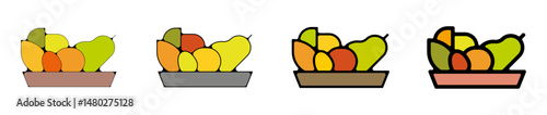 corbeille fruit ustensiles cuisine pictogramme icone symbole gras couleur
