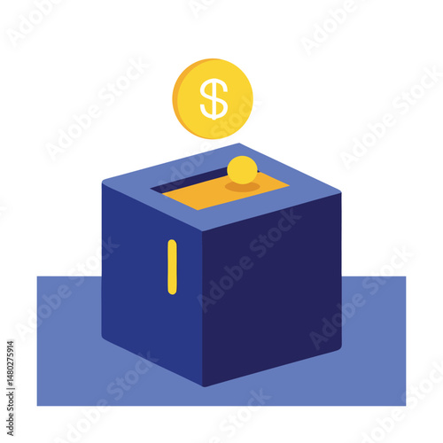 Illustration of a dollar coin dropping into a donation box for charitable contributions