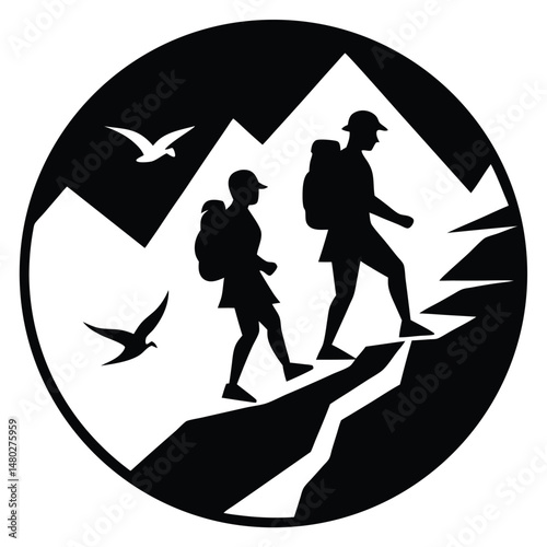 Adventure Awaits Hiking Couple Silhouette in Majestic Mountains