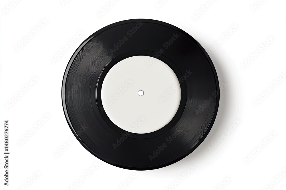 Obraz premium A black vinyl record with a blank, white label