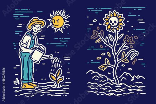 Detailed Illustration of Plant Growth and Nature's Cycle in Art Style
