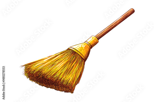 Hand-drawn broom isolated on transparent background
