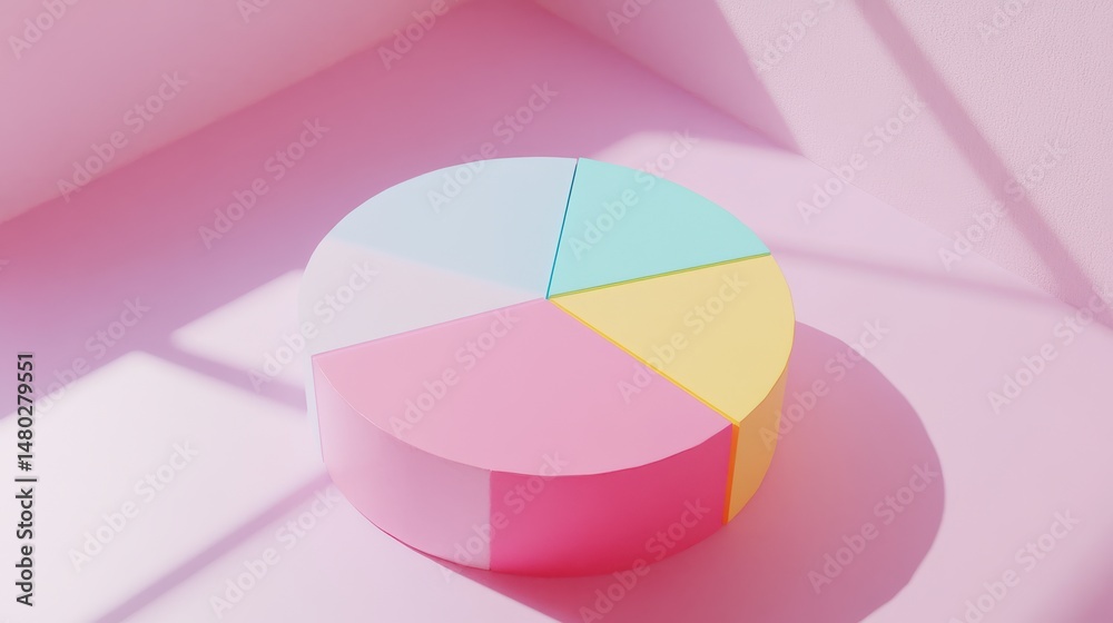 Obraz premium Colorful Pie Chart on Soft Pink Surface with Shadow Play