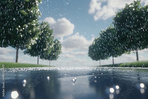 Rainstorm over a grassy road