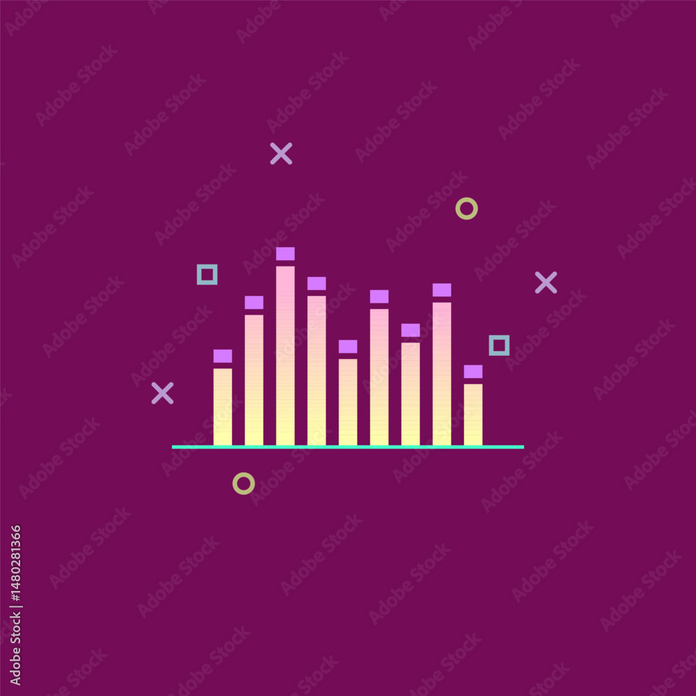 Obraz premium Illustration of digital audio equalizer in yellow purple color, dynamic graphic, electronic music festival