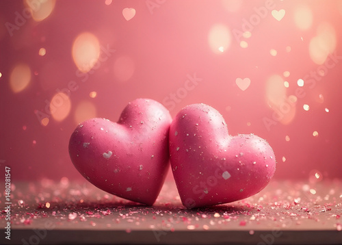 Pink hearts with love, romance, and bokeh