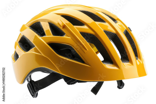 Bright Yellow Bike Helmet Safety Gear Cycling Head Protection on transparent background