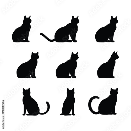 Simba Cat Set Silhouette Clipart on a White Background