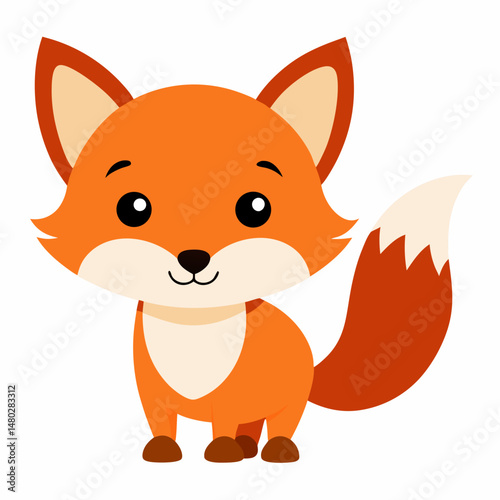Cartoon cute little fox Vector illustration