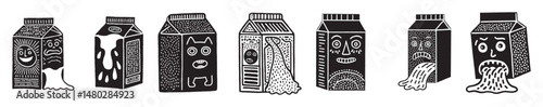 Creative Hand-Drawn Doodles of Cartoon Milk Cartons with Expressions