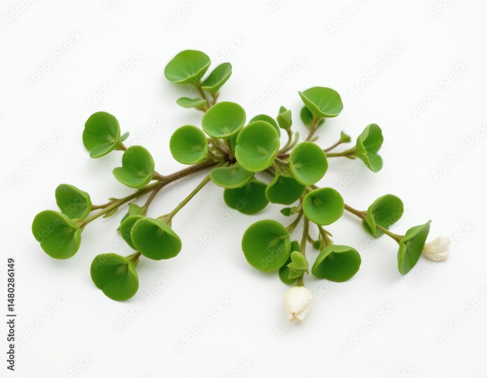 Obraz premium a purslane, white background, succulent leaves, green hue, 4k resolution