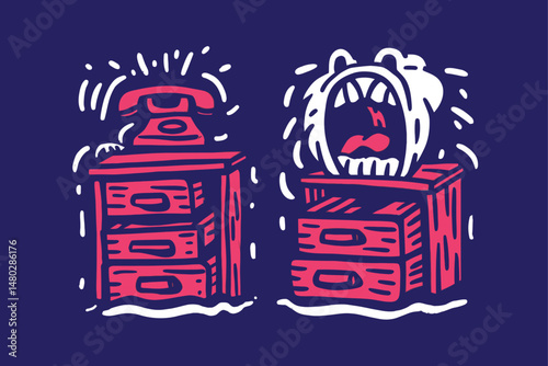 Playful Illustration of a Phone and a Bear on Dressers