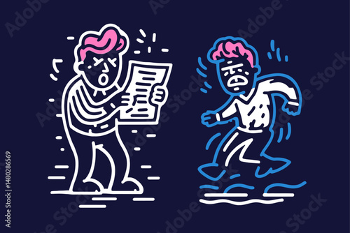 Illustration of a Frustrated Person Holding Paper in a Shirt