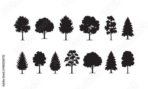 Black Tree Silhouettes Collection – Diverse Tree Vector Icons