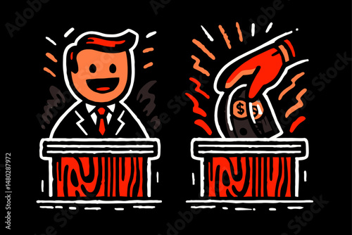 Bright Cartoon Illustration of Winning Money in a Contest Drawing