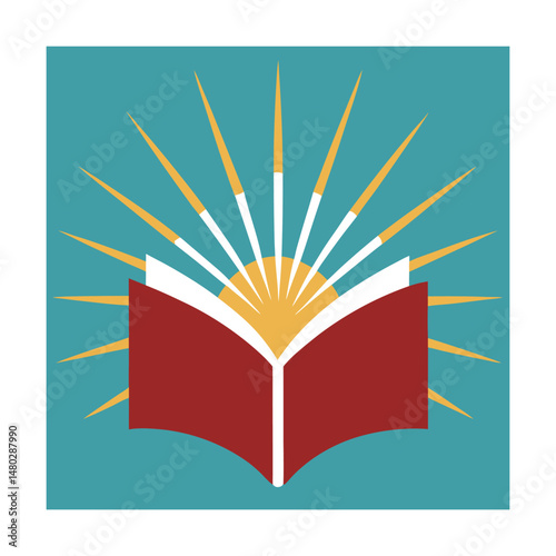 Open book with sunburst represents knowledge education and enlightenment illustration