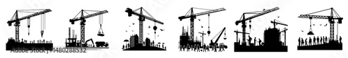 silhouette collection of construction crane style vector flat design