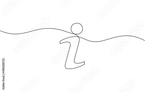 Info icon drawn with one line. Black outline of the letter "i" in a circle, One line drawing background. Vector illustration. Linear information background.