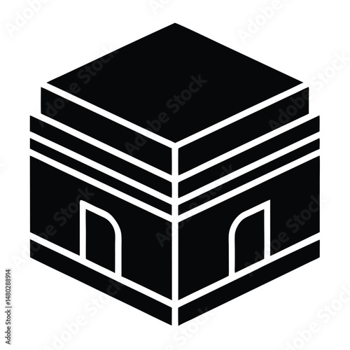 Islamic Architecture Kaaba Icon, Mecca Symbol, Cubical Structure, Holy Site Illustration