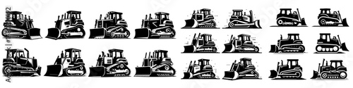 collection of wheel loader silhouettes style vector flat design