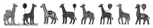 Hand-Drawn Black Doodle Illustration Featuring Playful Giraffes