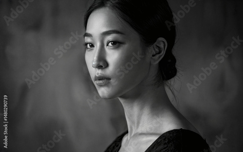 Black and White Portrait of an Asian Woman 