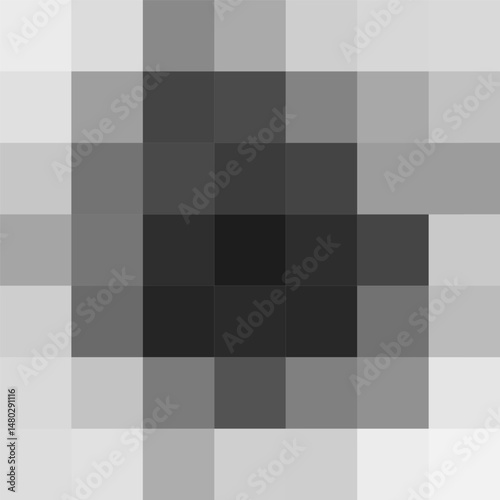 Fuzzy center pixel censor blur. Smooth elliptical distortion mimics blocked data zone, digital suppression or soft media filter. Abstract cyber look. Vector illustration.