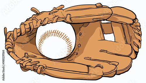 Baseball Glove Holding Ball Vector � Softball Sports Illustration for Branding and Game Design
