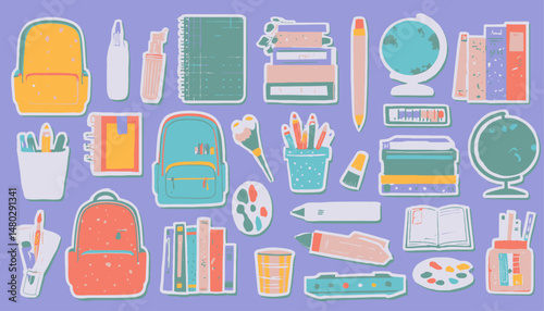 School Supplies and Education Stickers Set � Back to School Essentials for Prints, Cards, and Scrapbooking