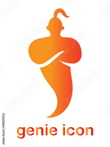 Genie icon, vector logo design. Magical fabulous character genie sign silhouette symbol web design. Cartoon genie icon isolated on white background. Halloween vector image.