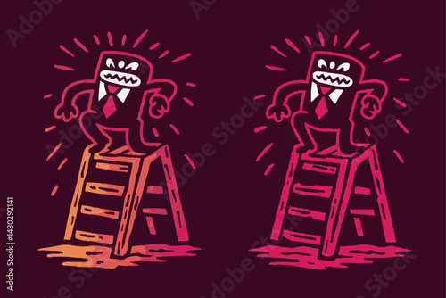 Cartoon Character on Ladder in a Bold Shirt Illustration Design