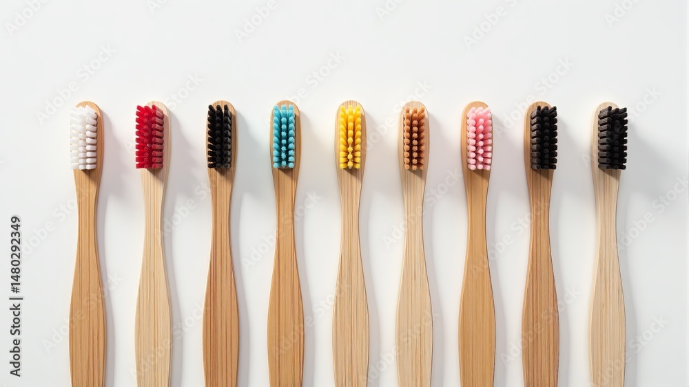 Collection Of Bamboo Toothbrushes On White Collection Of Bamboo Toothbrushes On White