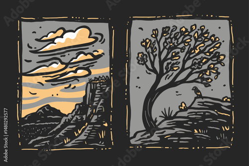 Beautiful Landscape Illustration Featuring Nature and Scenic Views