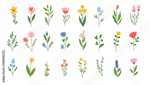 Wallpaper Mural Spring and Summer Hand-Drawn Flowers Set � Wildflowers, Leaves, Herbs, and Plants Collection on White Background for Floral Icons Torontodigital.ca