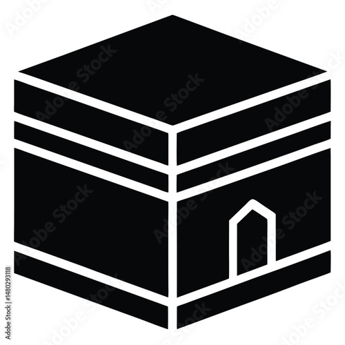 Isometric Icon of the Kaaba Sacred Islamic Structure in Mecca