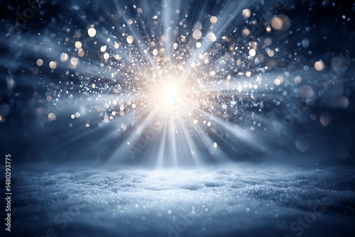 An abstract scene with a burst of light and sparkling bokeh