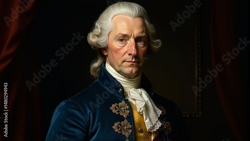 Classic Portrait Painting Man In Blue Suit