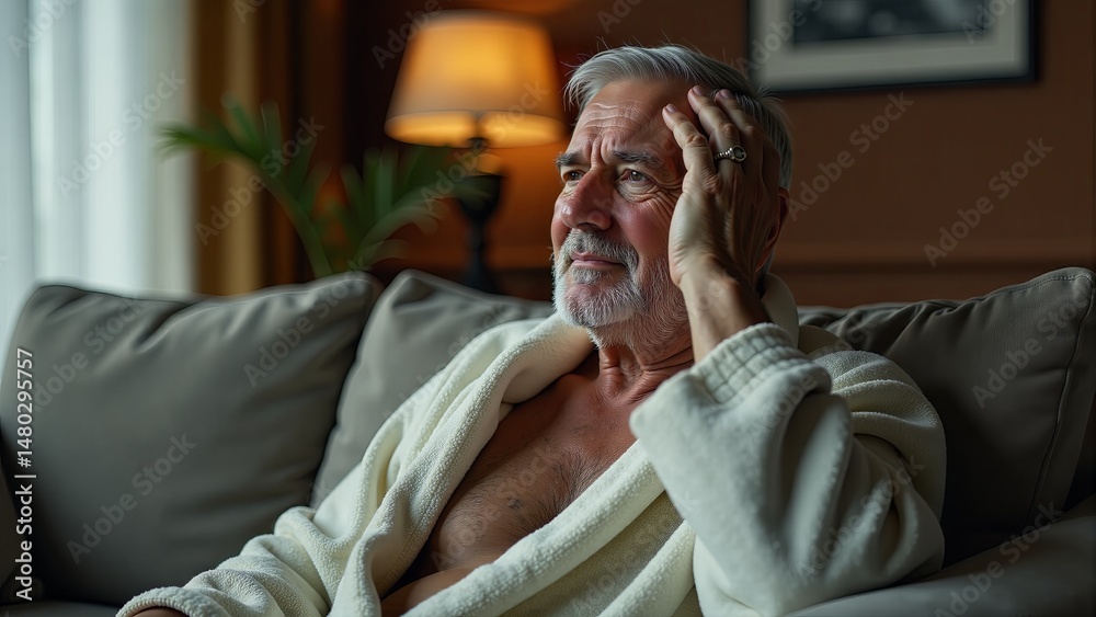 Fototapeta premium Senior Man Relaxing On Sofa Indoors