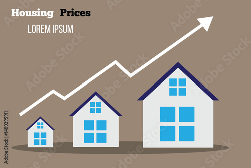 Small to Big House with Sales Arrow Housing and Mortgage Price Growth. Comparing prices and making right decision when buying home vector art