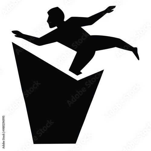 Falling Hazard Warning Sign Silhouette of Person Falling from Height