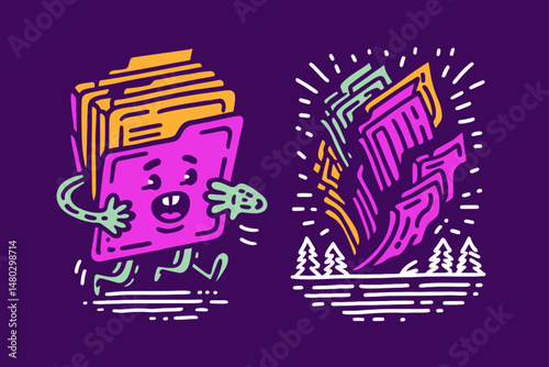 Colorful Cartoon Illustration of a Happy Folder with Files