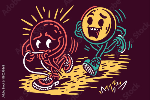 Fun and Playful Characters Jogging in Whimsical Illustration Design