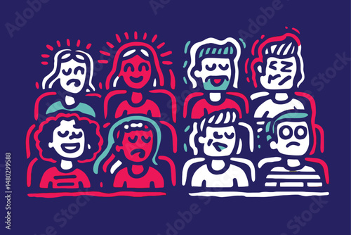 Colorful Illustration of Diverse Emotions in a Theater Audience Scene