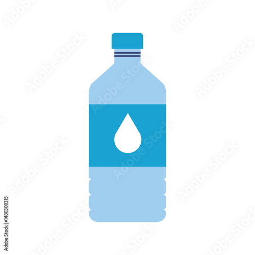Vector Illustration of a Blue Water Bottle with a Water Drop Symbol, Representing Hydration, Health, Fitness, and Staying Hydrated During Exercise