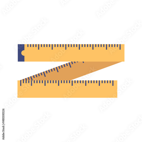 Flat Vector Illustration of a Foldable Yellow Ruler – Measurement Tool Icon for Construction, Design, and Educational Use